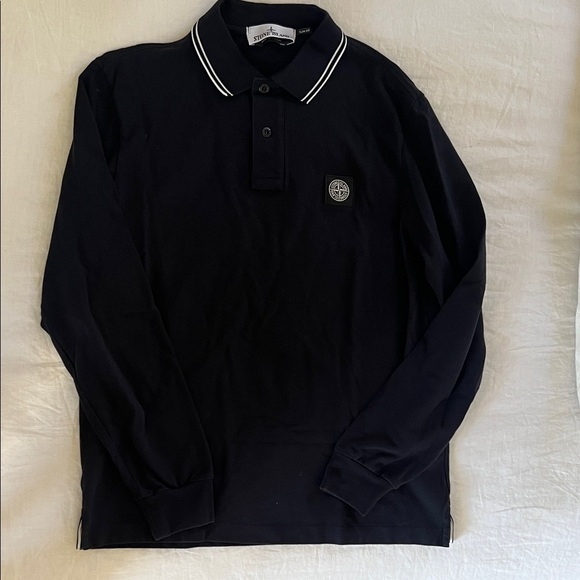 Stone Island Navy Long Sleeve Polo Shirt - Picture 1 of 2